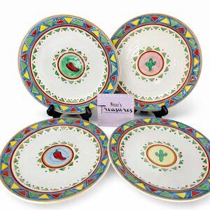 JCPenny SETS TO GO SALSA Chili Peppers Cactus Diamonds Dinner Plates Set of 4